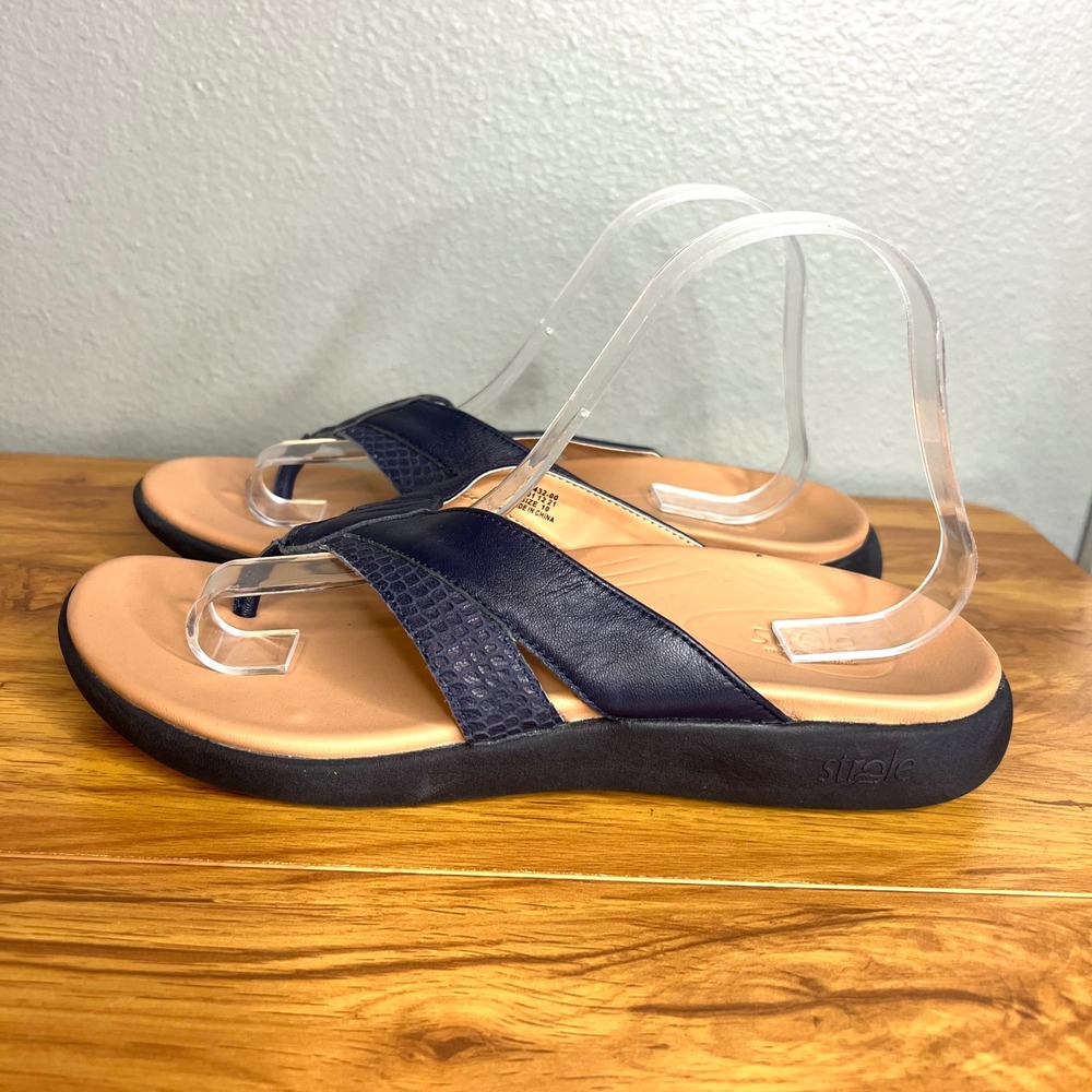 Strole Orthotic Arch Support Comfort Flip Flops Women 10 Blue Leather Sandal NEW